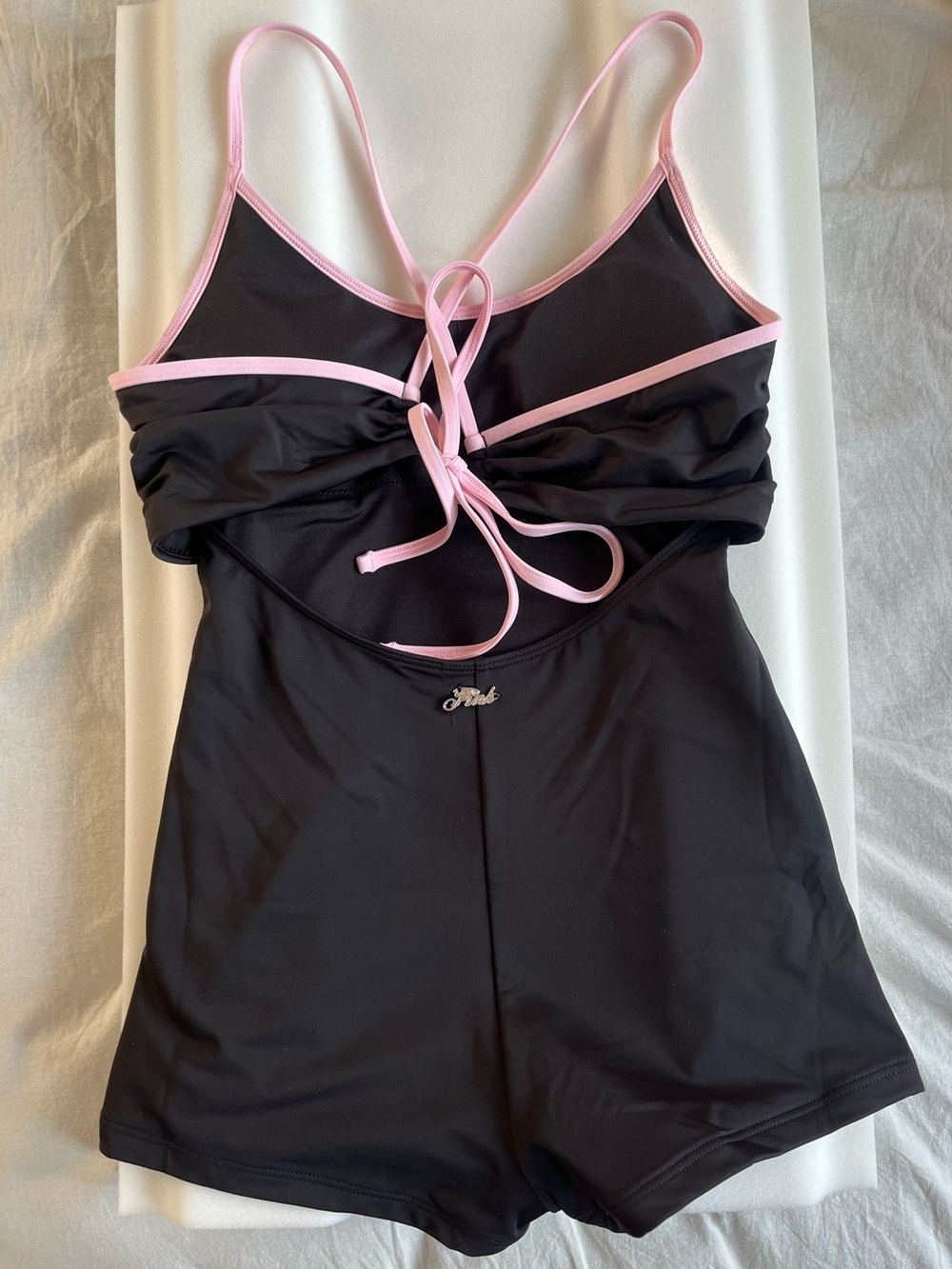 Victoria’s Secret PINK one-piece swim romper - black with pink trim (NEW)